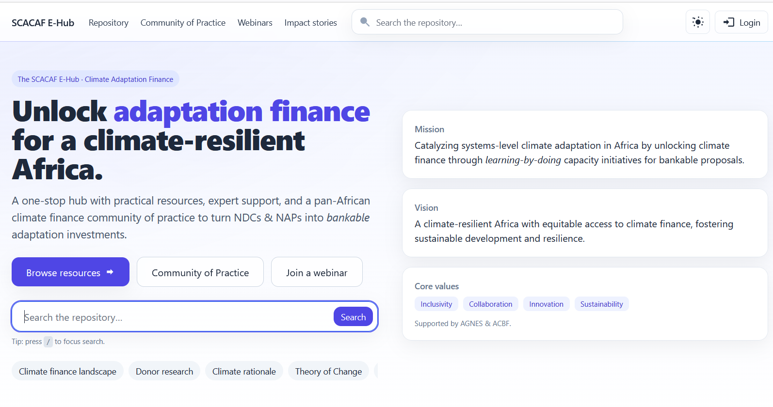 SCACAF E-Hub climate adaptation finance platform